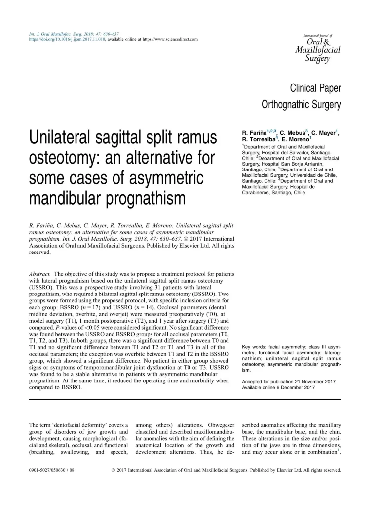 Unilateral sagittal split ramus osteotomy: an alternative for some cases of asymmetric mandibular prognathism