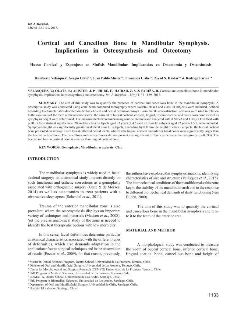 Cortical and Cancellous Bone in Mandibular Symphysis. Implications in Osteosynthesis and Osteotomy